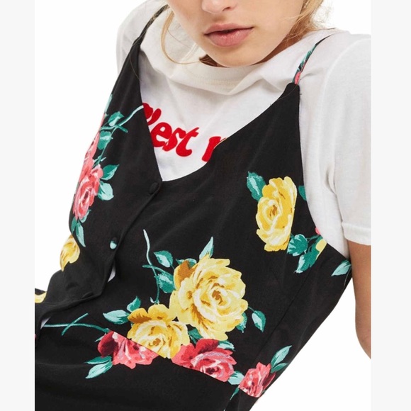 NWT Topshop petite button floral slip dress - Picture 3 of 8